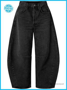 Womens Barrel Jeans Wide Leg Y2K Boyfriend Denim Pants Baggy Vintage Cotton